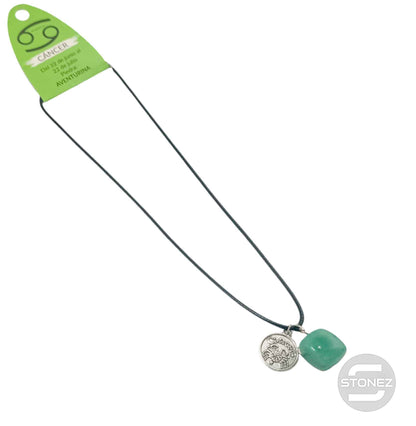 35542 Collar Horóscopo Cancer Con Mineral Canto Rodado Aventurina Cordón 45+5cms Aprox - stonez
