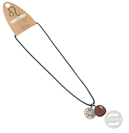 35542 Collar Horóscopo Leo Con Mineral Canto Rodado Carneola Cordón 45+5cms Aprox - stonez