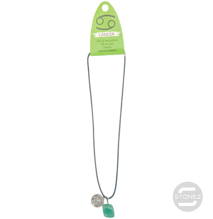 35542 Collar Horóscopo Cancer Con Mineral Canto Rodado Aventurina Cordón 45+5cms Aprox - stonez