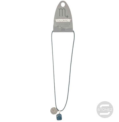 35542 Collar Escorpio Con Mineral Canto Rodado Onix Cordón 45+5cms Aprox - stonez