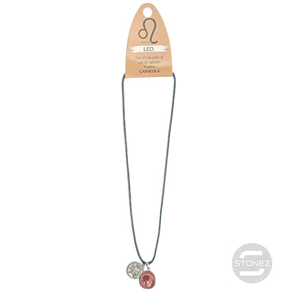 35542 Collar Horóscopo Leo Con Mineral Canto Rodado Carneola Cordón 45+5cms Aprox - stonez