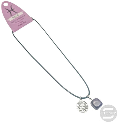 35542 Collar Horóscopo Piscis Con Mineral Canto Rodado Amatista Cordón 45+5cms Aprox - stonez