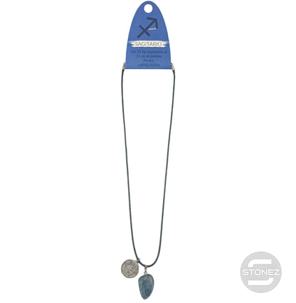 35542 Collar Horóscopo Sagitario Con Mineral Canto Rodado Lapis Lázuli Cordón 45+5cms Aprox - stonez