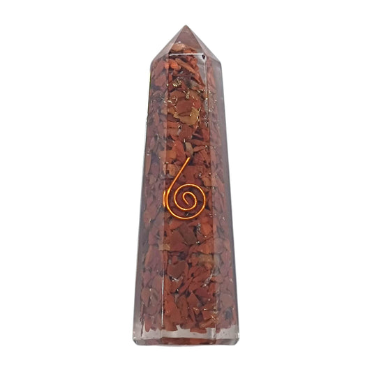 Obelisco Orgonita y Piedras Jaspe Rojo Dije Espiral Rei 7,5 Cms Aprox