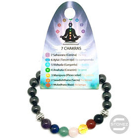 36303-04 Pulsera Hematite Imantado / 7 Chakras 8 mm