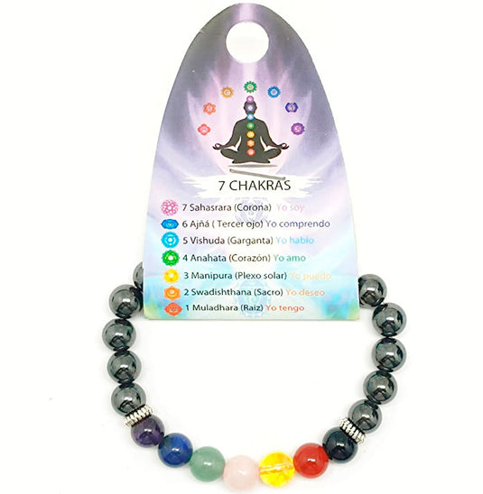 36303-09 Pulsera Hematite Imantado / 7 Chakras 8 mm Disco