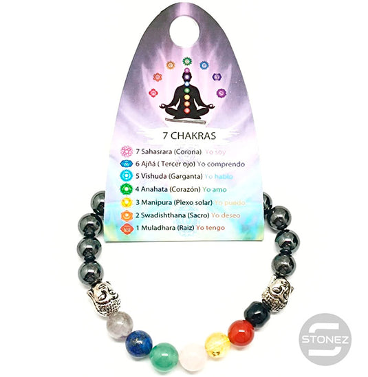 36303-19 Pulsera Hematite Imantado / 7 Chakras 8 mm Buda