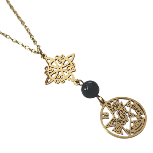 Collar Acero Dorado Doble Proteccion Y Piedra Natural Onix Cadena 40+5 Cms 400503423-06