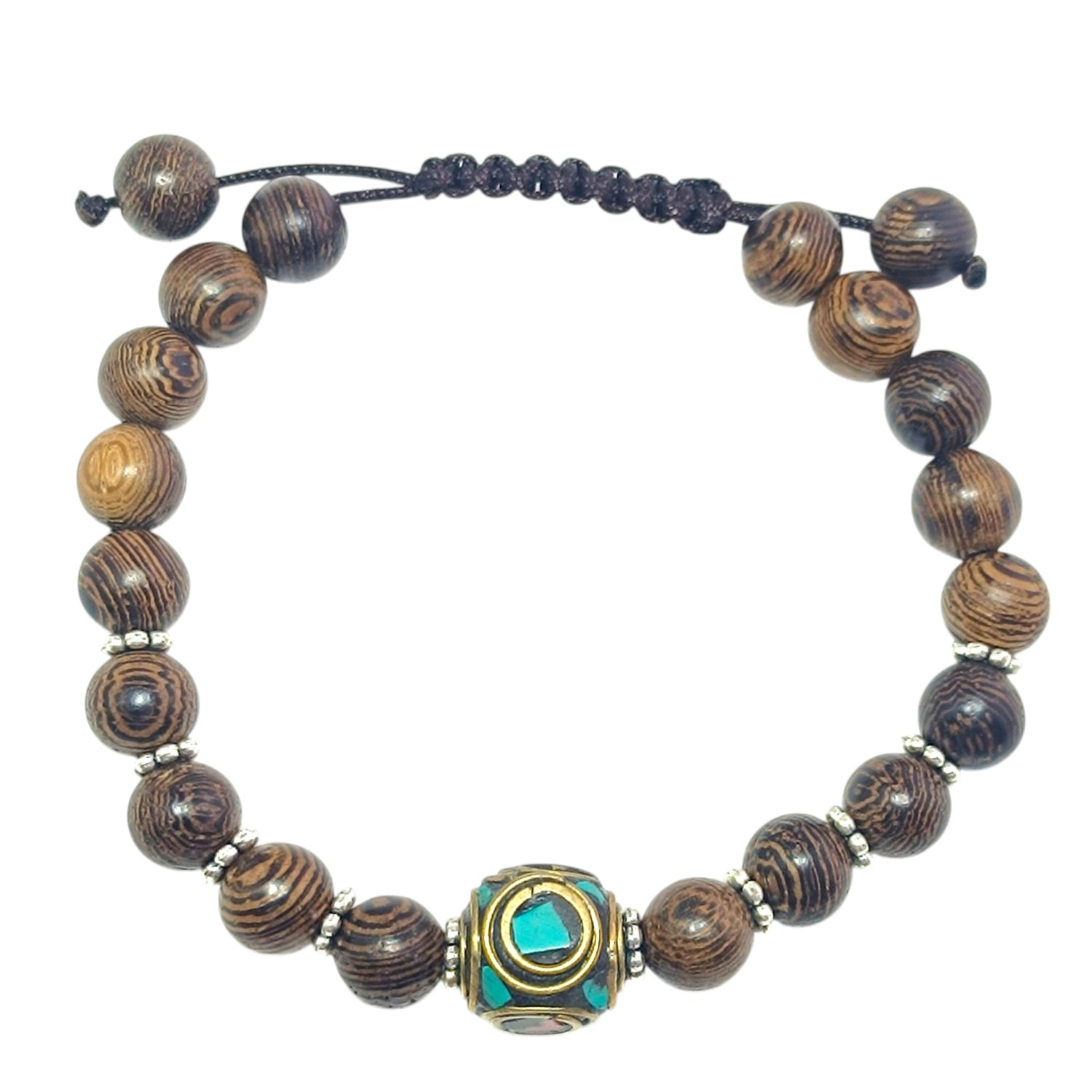 Pulsera Madera Coco Y Entrepieza Tibetana 12 mm Aprox (EL DIJE PUEDE LIGERAMENTE SER DIFERENTE) Ref:600404337-04