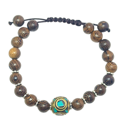 Pulsera Madera Coco Y Entrepieza Tibetana 12 mm Aprox (EL DIJE PUEDE LIGERAMENTE SER DIFERENTE) Ref:600404337-04