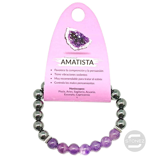 37301-05 Pulsera Hematite Imantado / Amatista 8 mm.