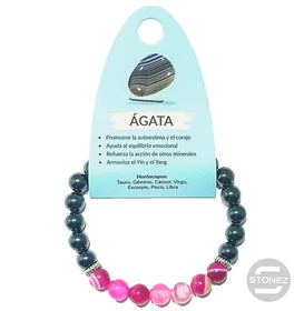 37301-29 Pulsera Hematite Imantado / Ágata Fucsia 8 mm