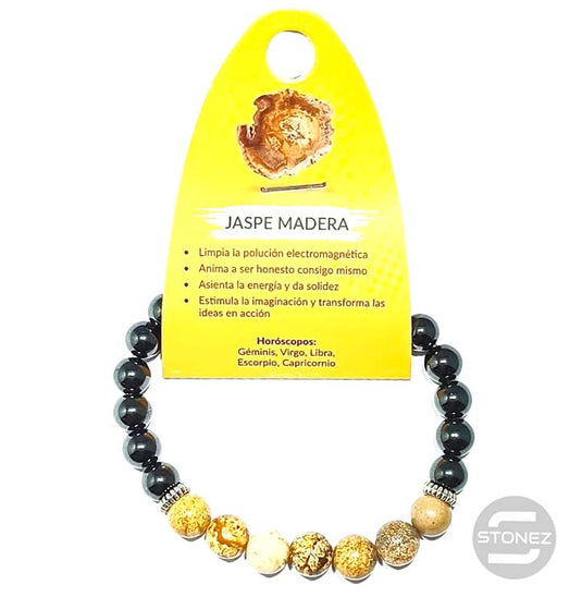 37301-36 Pulsera Hematite Imantado / Jaspe Madera 8 mm