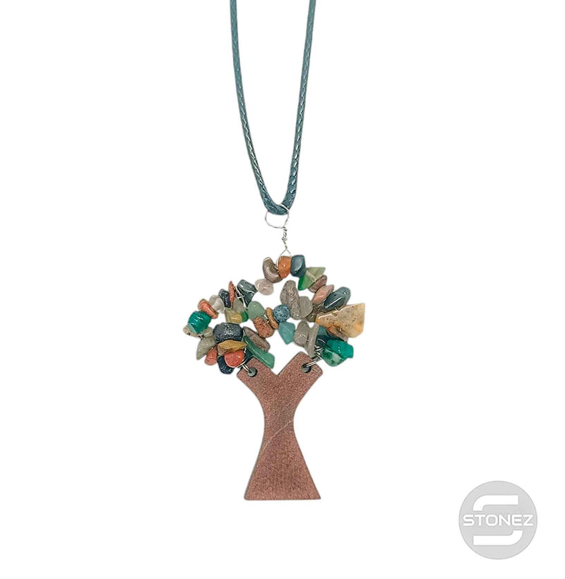 Cargue la imagen en el visor de la galería, 37323-00 Colgante Árbol De La Vida Madera Y Piedra 7 Chakras 4,5 Cms Aprox Con Cordón 45 Cms
