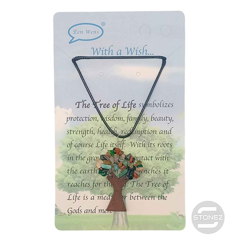 Cargue la imagen en el visor de la galería, 37323-00 Colgante Árbol De La Vida Madera Y Piedra 7 Chakras 4,5 Cms Aprox Con Cordón 45 Cms
