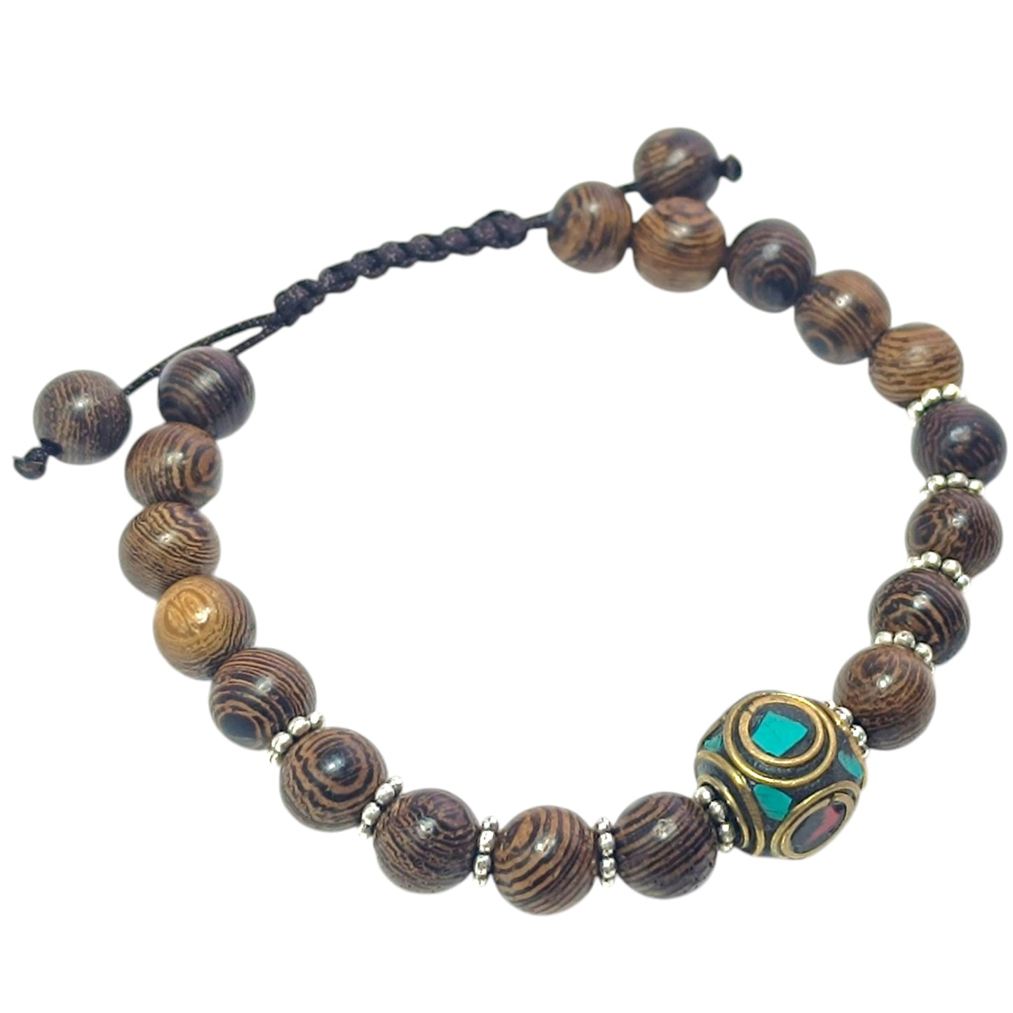 Pulsera Madera Coco Y Entrepieza Tibetana 12 mm Aprox (EL DIJE PUEDE LIGERAMENTE SER DIFERENTE) Ref:600404337-04