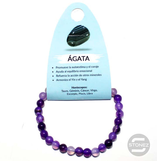 37615-27 Pulsera Piedra Natural Ágata Morada 6 mm