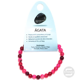 37615-29 Pulsera Piedra Natural Ágata Fucsia 6 mm.