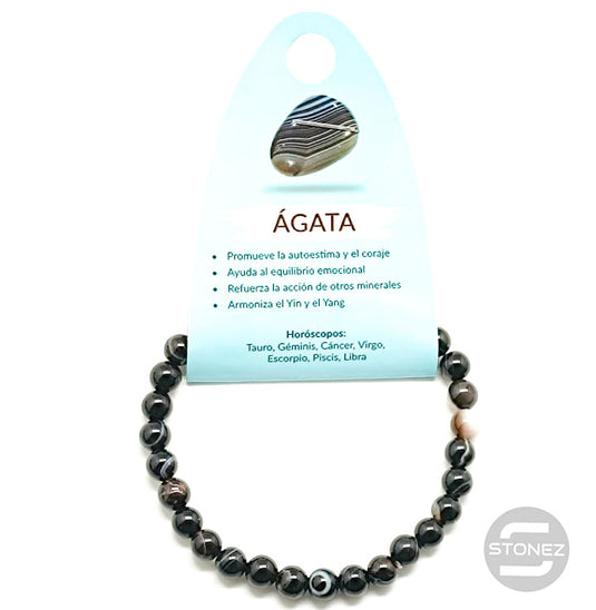 37615-30 Pulsera Piedra Natural Ágata Negra 6 mm