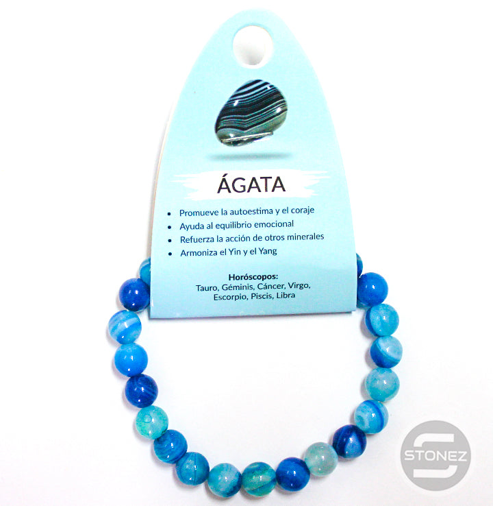 37624-28 Pulsera Piedra Natural Ágata Azul 8 mm