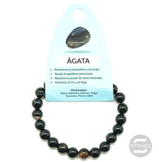 37624-30 Pulsera Piedra Natural Ágata Negra 8 mm.