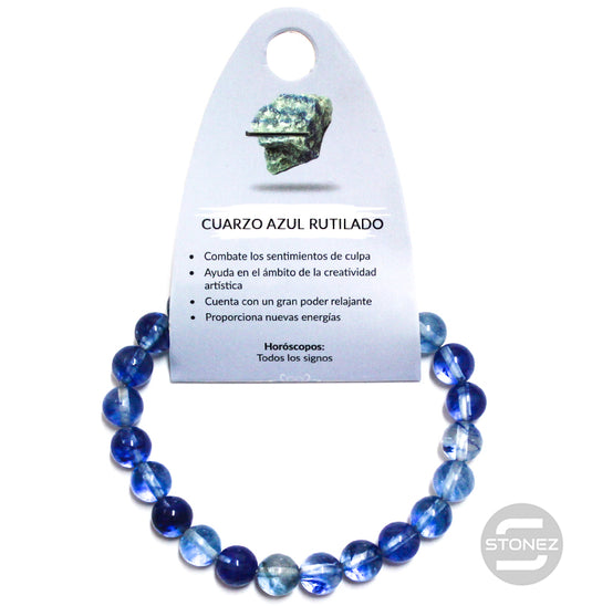 37624-51 Pulsera Piedra Natural Cuarzo Azul Ruitlado 8 mm