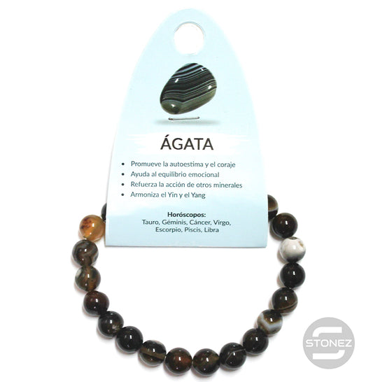 37624-89 Pulsera Piedra Natural Ágata Marrón 8 mm