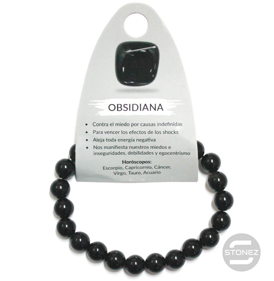 37626-57 Pulsera Piedra Natural Obsidiana Dorada 8 mm