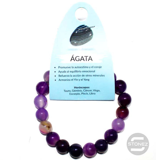 37637-27 Pulsera Piedra Natural Ágata Morada 10 mm