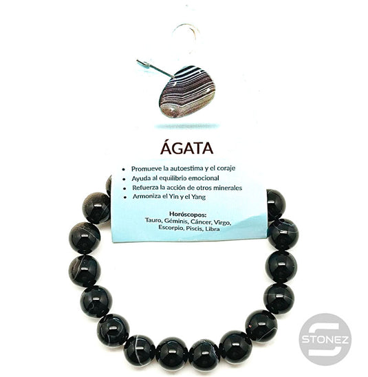 37637-30 Pulsera Piedra Natural Ágata Negra 10 mm