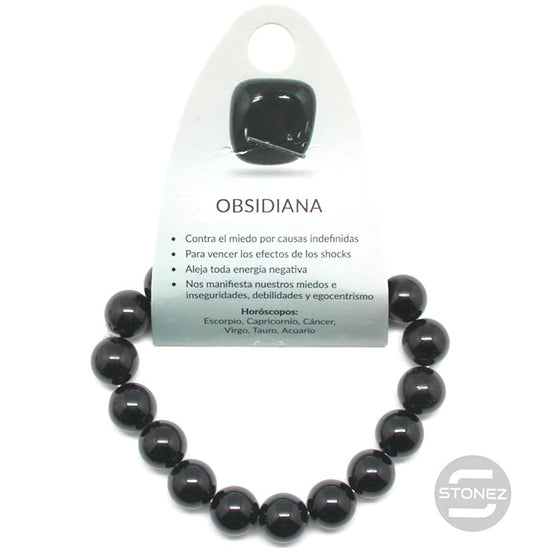 37643-57 Pulsera Piedra Natural Obsidiana Dorada 10 mm