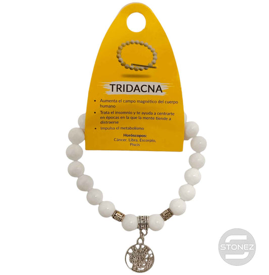 38012-00 Pulsera Piedra Tridacna 8 mm Dije Tetragramaton Metal