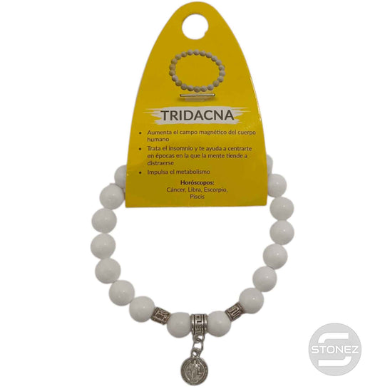 38012-00 Pulsera Piedra Tridacna 8 mm Dije San Benito  Metal