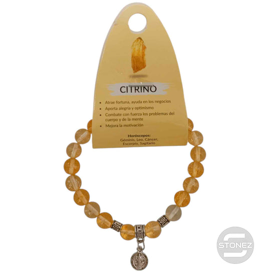 38036-00 Pulsera Piedra Citrino 8 mm Dije San Benito Metal
