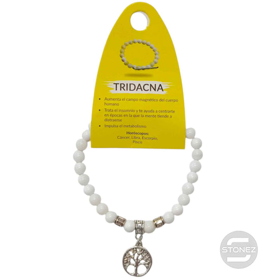 38041-55 Pulsera Tridacna 6 mm Con Dije Metal Arbol De La Vida
