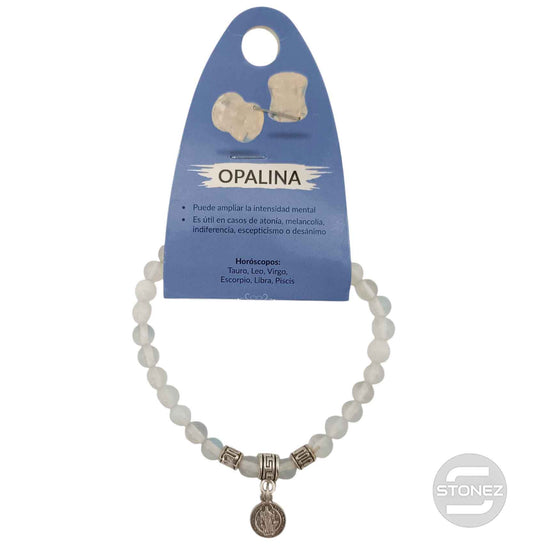 38046-00 Pulsera Piedra Opalina 6 mm Dije San Benito Metal