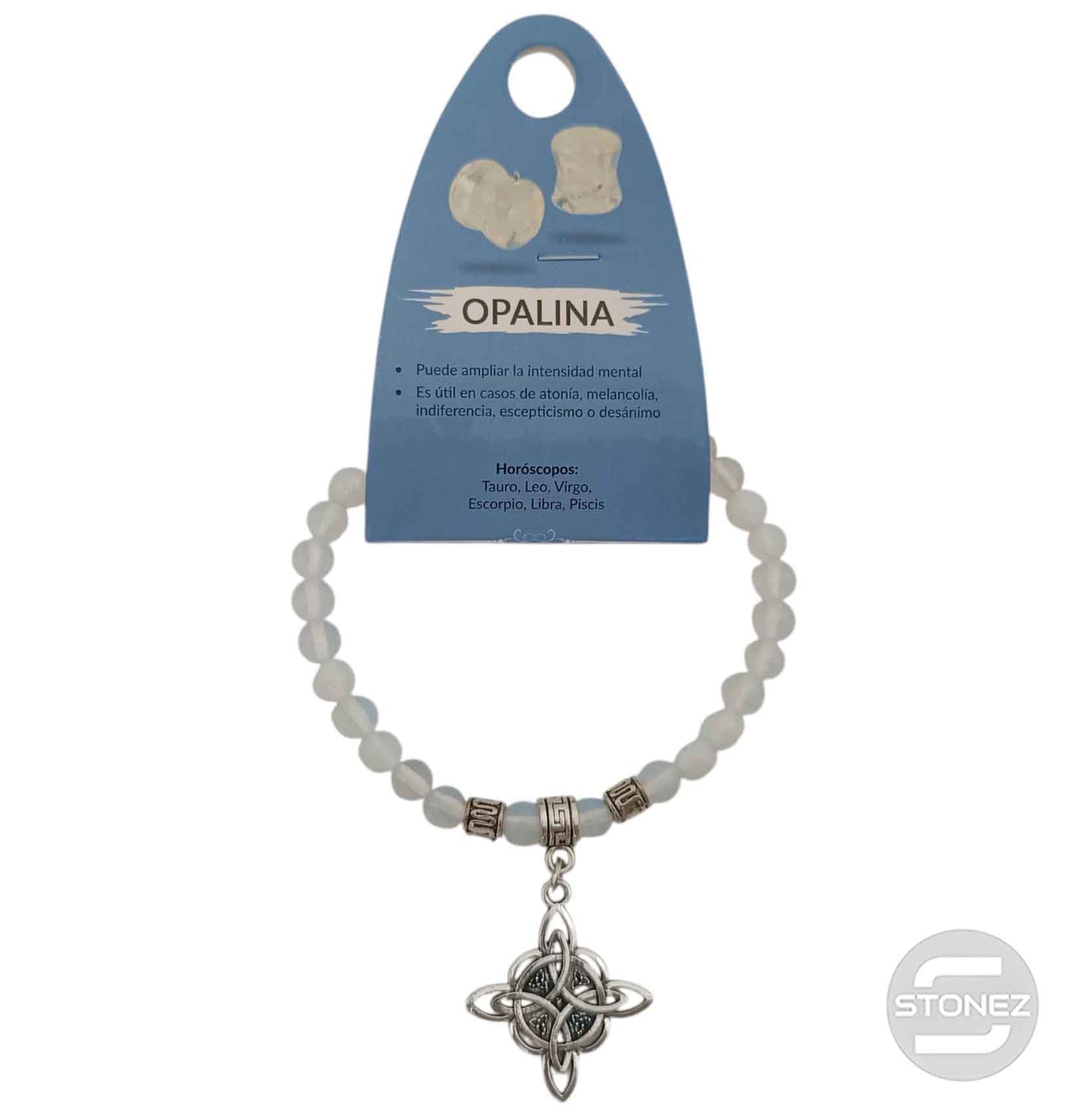 38046-00 Pulsera Piedra Opalina 6 mm Dije Nudo De Bruja Metal