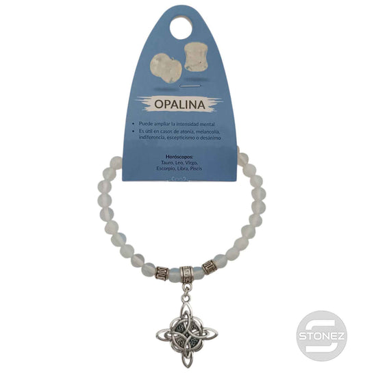 38046-00 Pulsera Piedra Opalina 6 mm Dije Nudo De Bruja Metal