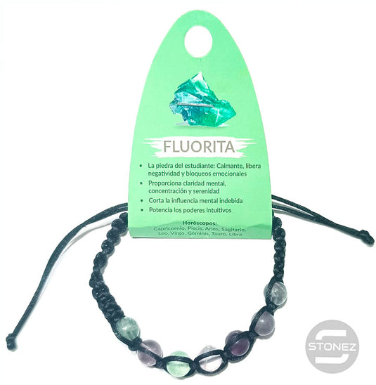 38098-25 Pulsera Fluorita Hilo Macramé 8 mm