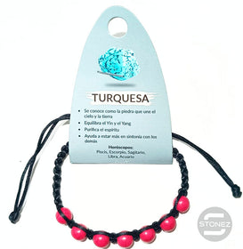 38099-23 Pulsera Turquesina Roja Hilo Macramé 8 mm