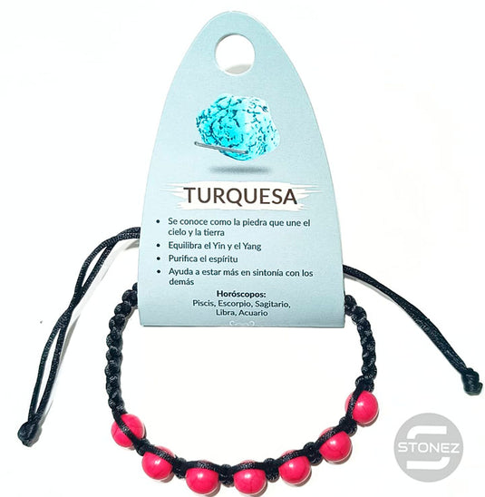 38099-23 Pulsera Turquesina Roja Hilo Macramé 8 mm