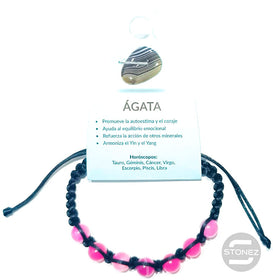 38099-29 Pulsera Ágata Fucshia Hilo Macramé 8 mm