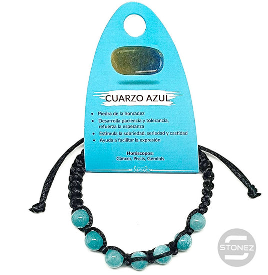 38099-54 Pulsera Cuarzo Azul Hilo Macramé 8 mm