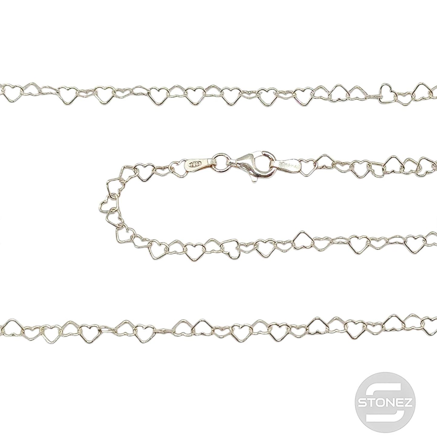39628-40 BKC213 Cadena Corazónes Plata 925 40 Cms Grosor 3x1 mm aprox