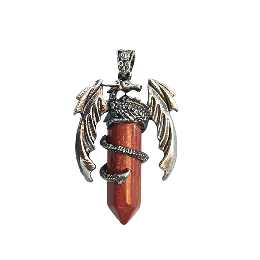 Colgante Dragón En Metal Con Piedra Natural Jaspe Rojo 6 Cms Aprox 600102234-15