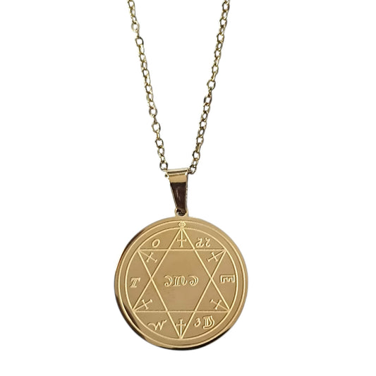 Collar Acero Dorado Sello Salomon / CURACION 25 mm Cadena 42+5 Cms REF: 600104433