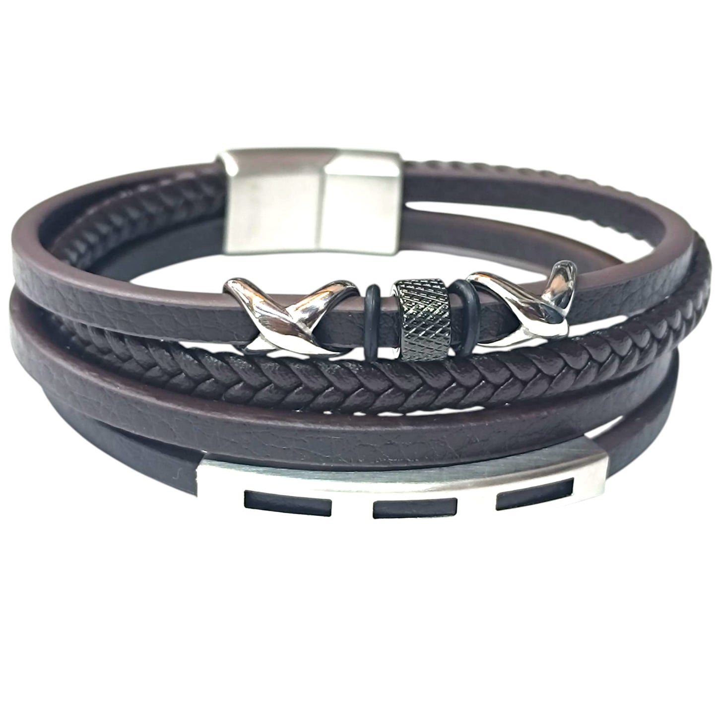 Pulsera Acero Y Cuero Marron Largo 22 Cms Aprox 401104257-30