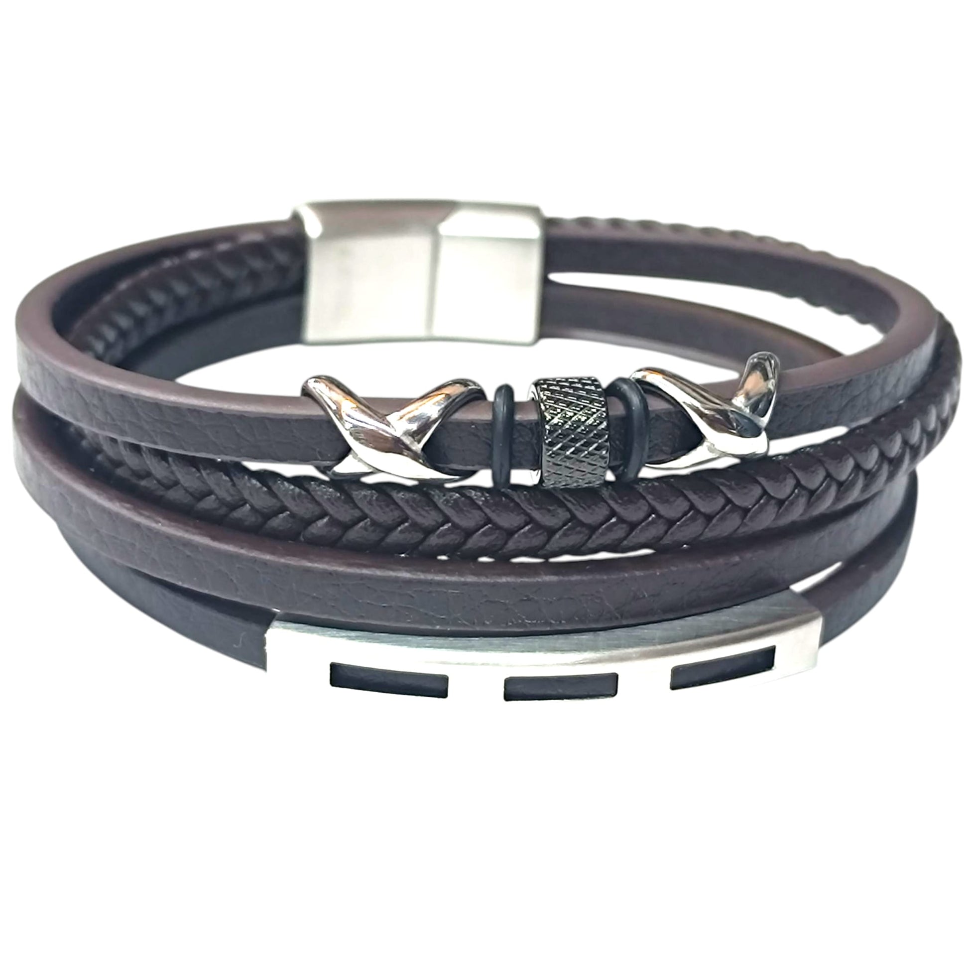 Pulsera Acero Y Cuero Marron Largo 22 Cms Aprox 401104257-30