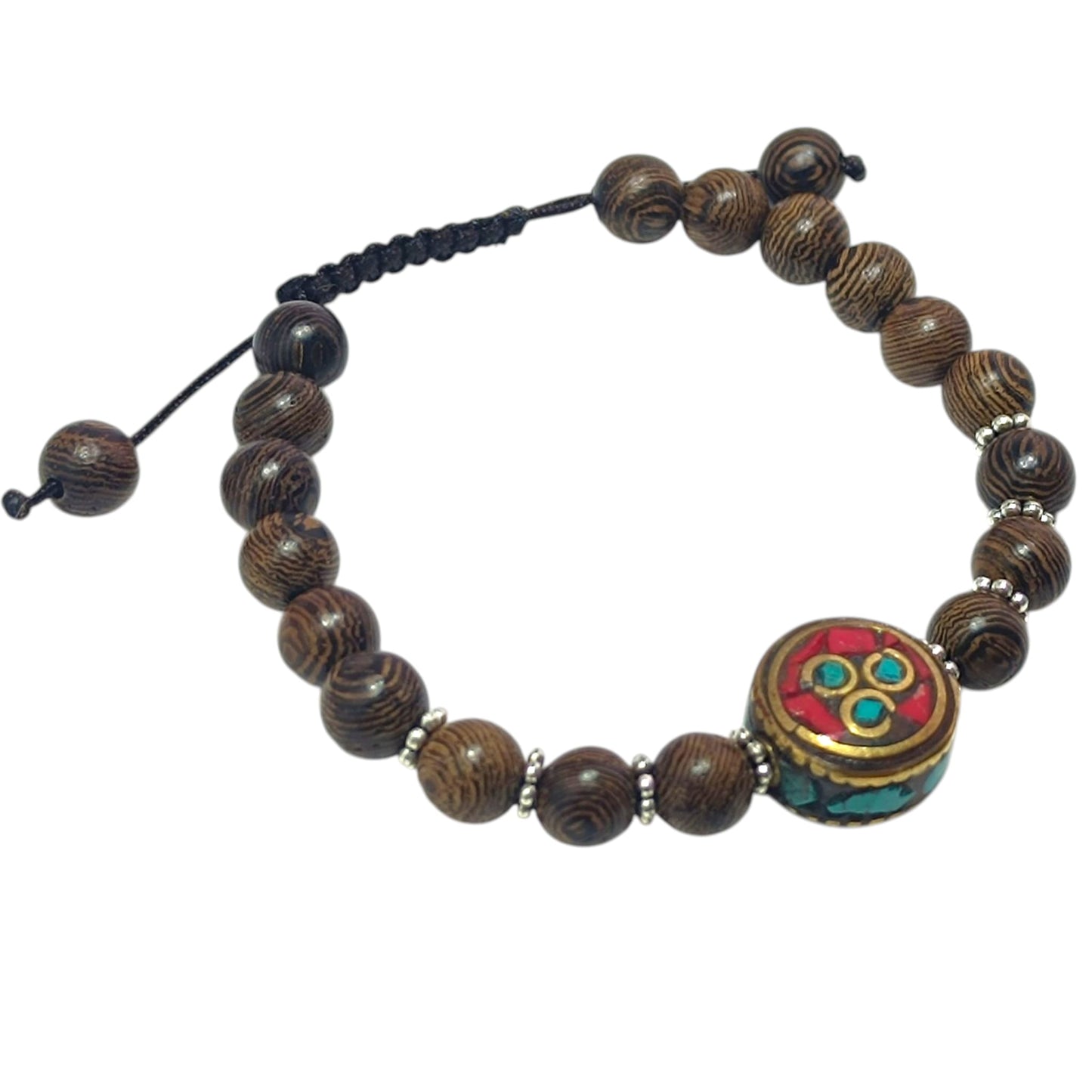 Pulsera Madera Coco Y Entrepieza Tibetana 15 mm Aprox (EL DIJE PUEDE LIGERAMENTE SER DIFERENTE) Ref:600404337-02