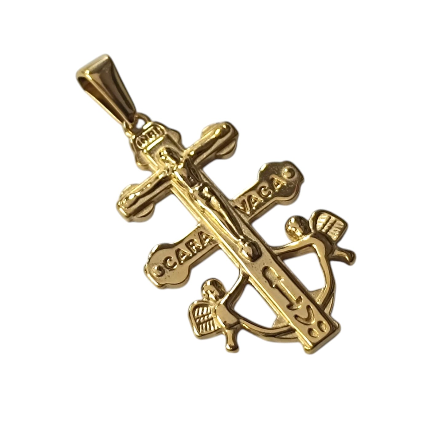 600104132-02 Colgante Acero Dorado Cruz Caravaca 35 mm